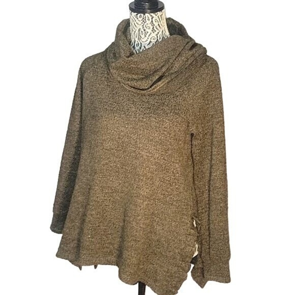 CUPIO BLUSH Women's Cowl Neck Olive‎ Sweater Large Winter Warm Fall